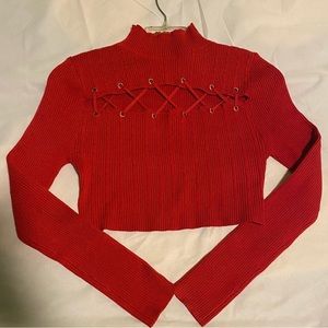 Red Longsleeve Crop Sweater Cutout Top Never Worn